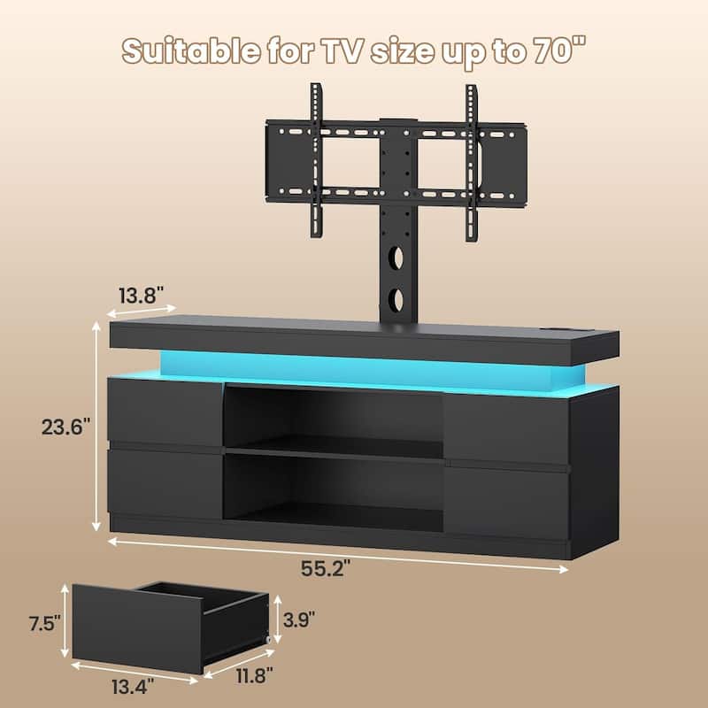 LED TV Stand with Mount Power Outlet TV Mount for 32 to 75 in TVs Drawers