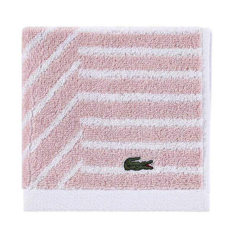 Lacoste Guethary Stripe Cotton Bath Towel, Hand Towel, and Wash Cloth - Light Pink - Wash Cloth