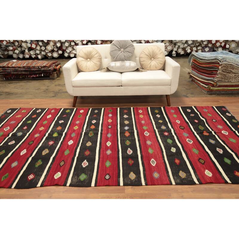 Hand Woven Oriental 100% Wool Carpet Southwestern Tribal Multi-Colored Kilim Area Rug - 10' 3'' X 5' 6''