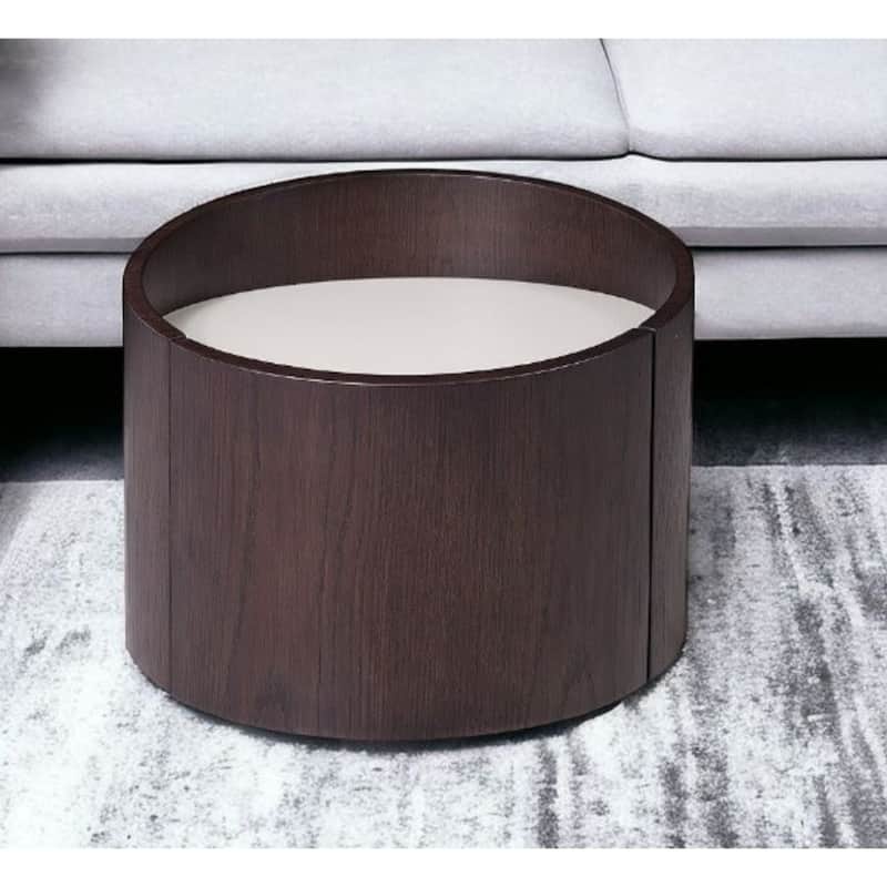 21 Inch Round Solid Wood End Table in Dark Brown Oak Finish Modern Bohemian Living Room Table - 21"L x 21"W x 17"H
