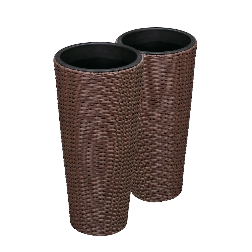 Noah Round Wicker Planter 2-Piece Set, Mocha