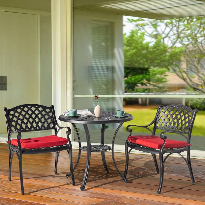 Outdoor 2-Person Cast Aluminum Bistro Set with Umbrella Hole