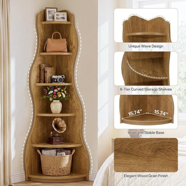 68.9-Inch Modern Wavy Corner Shelf for Small Space, Living Room