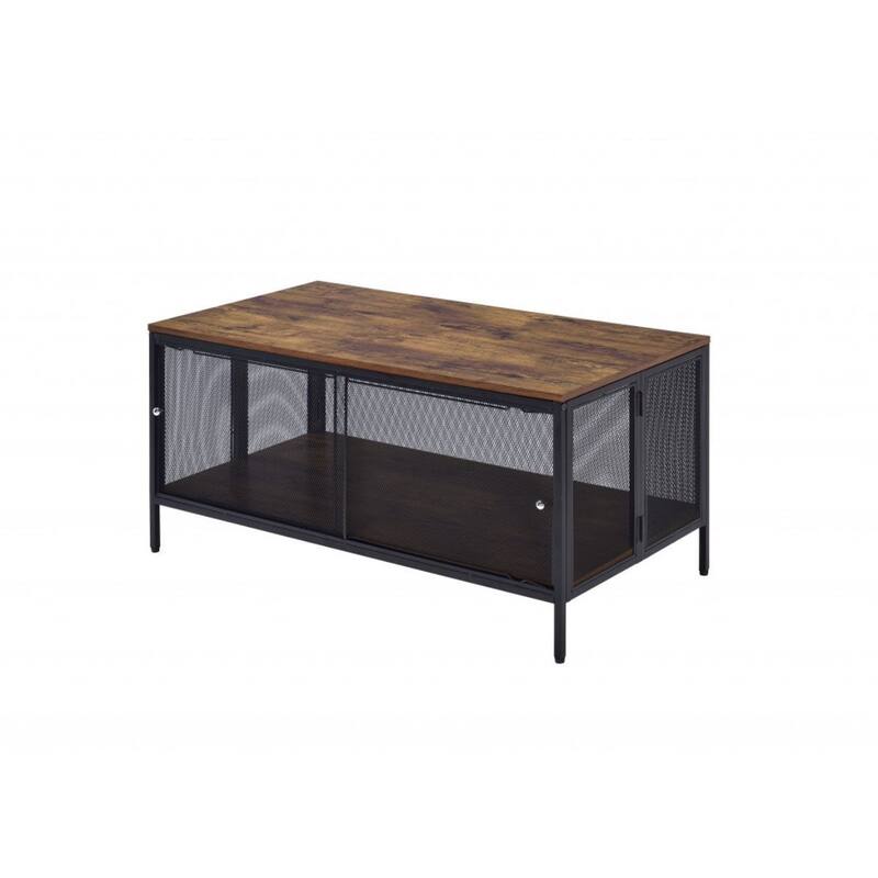 41-Inch Wood and Metal Frame Coffee Table with Storage Shelf for Living Room - 41” x 22” x 21” - Brown-Black