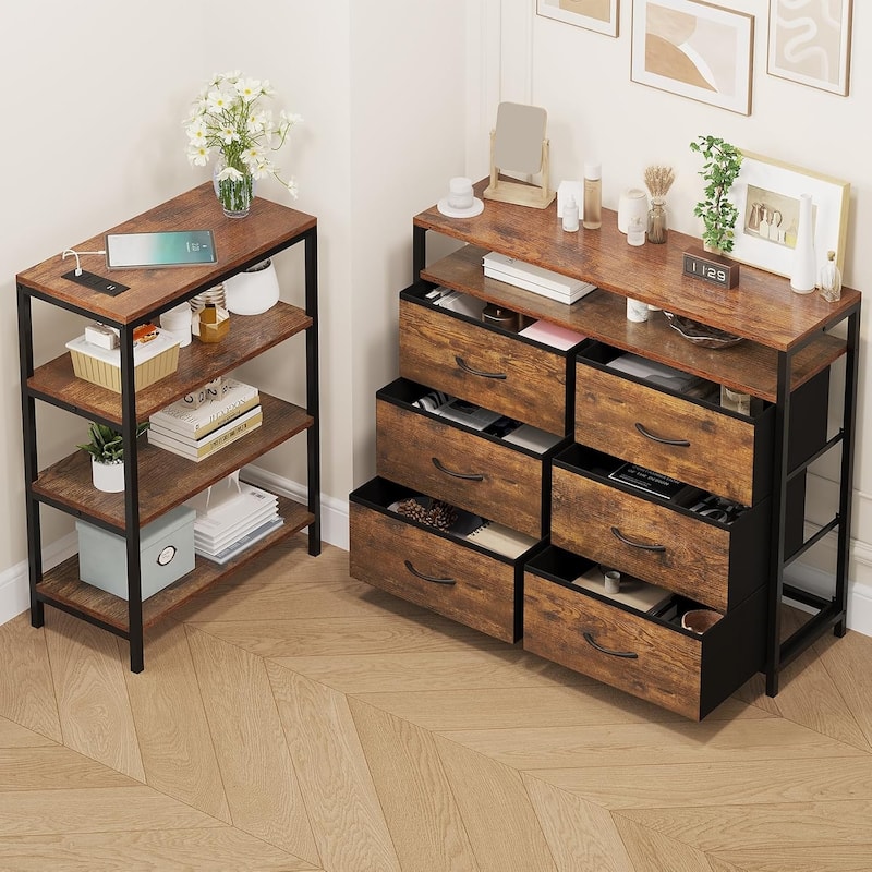 Dresser Bedroom 6 Drawers 3 Open Shelves L Shape Corner TV Stand