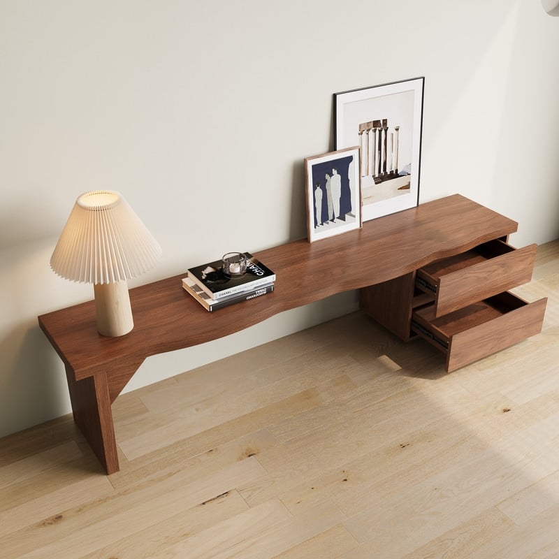 Modern 71" Solid Wood Tv Stand With Drawers, Media Console Table For Living Room, Walnut Finish