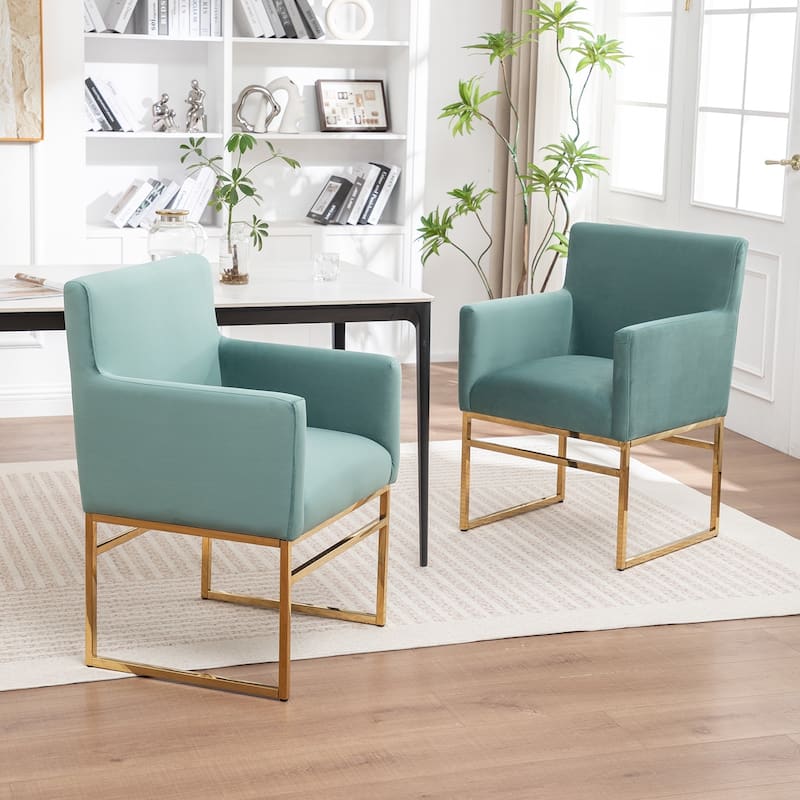 SEYNAR Modern Velvet Accent Arm Dining Chair Set of 2 with Metal Legs - Mint Green
