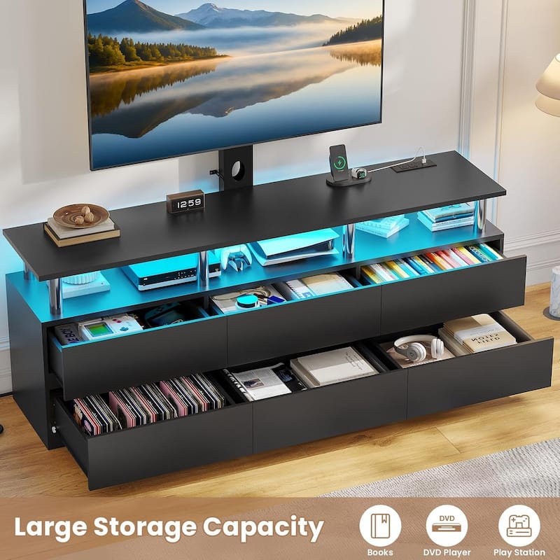 LED TV Stand with Mount Power Outlet TV Mount for 32 to 75 in TVs Drawers