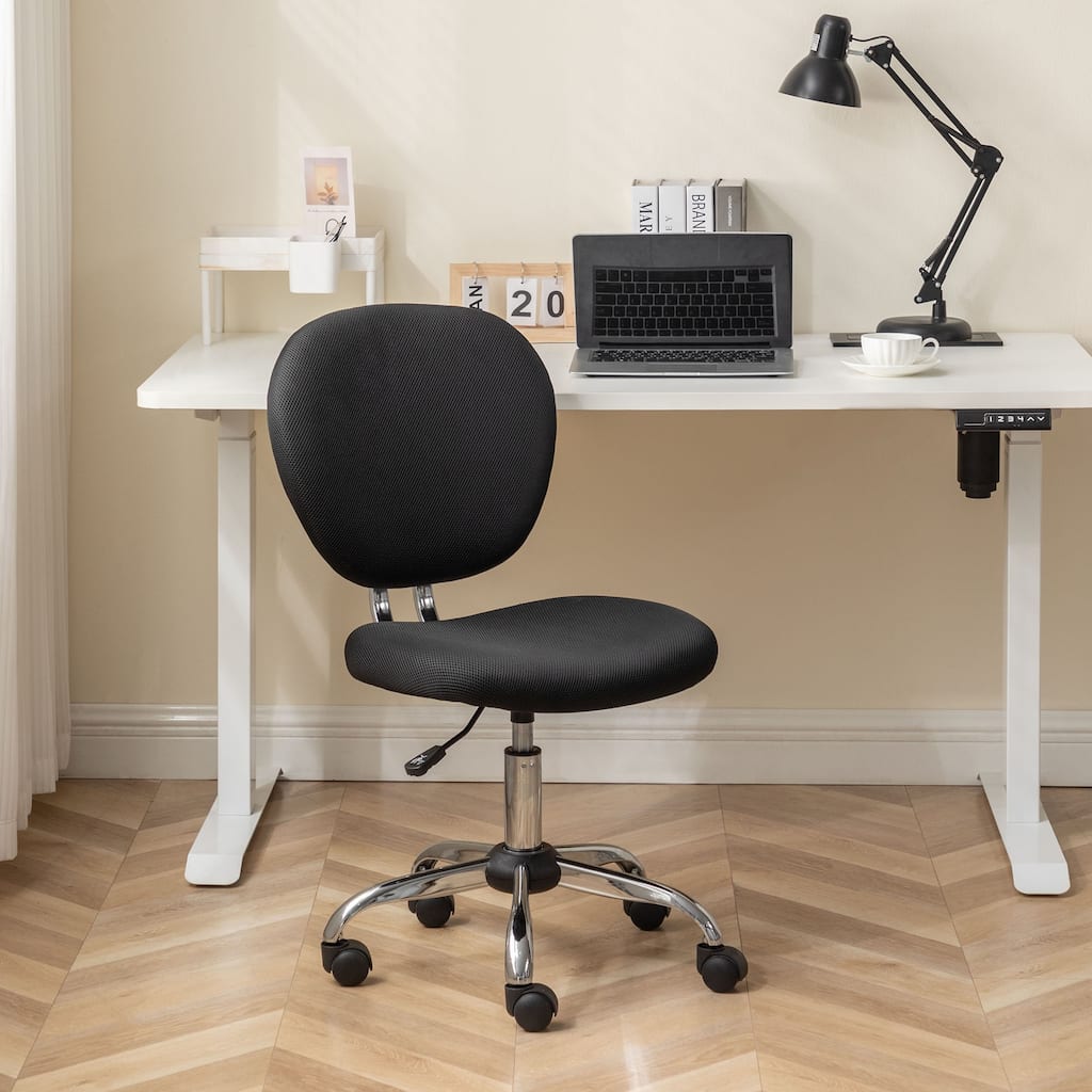 Porthos Home Elsy Mesh Upholstered Armless Office Chair with Chrome Roller Base