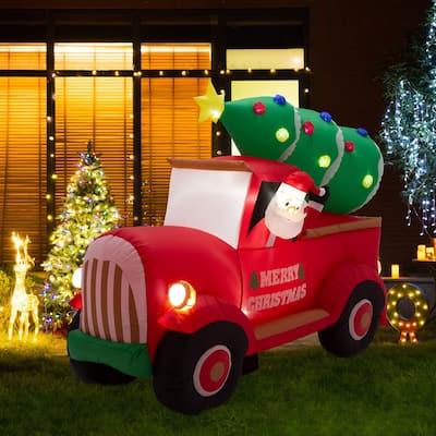 Glitzhome 7ft 'Santa Claus on Pickup Truck' Xmas Inflatable Decor