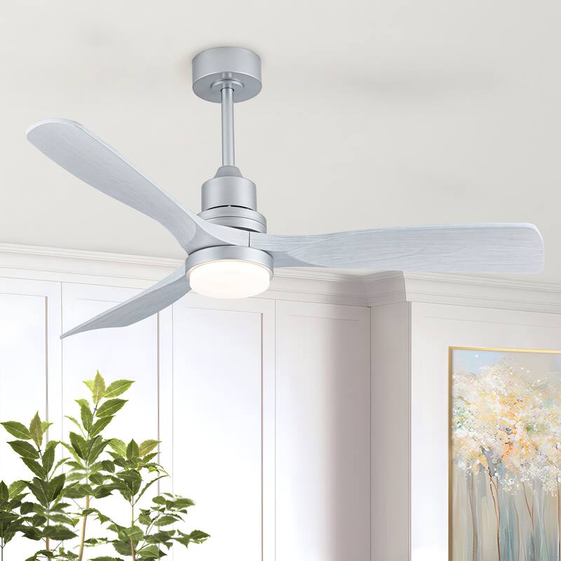52'' LED Four Seasons Ceiling Fan Lights and Remote Control - Silver/White Blades