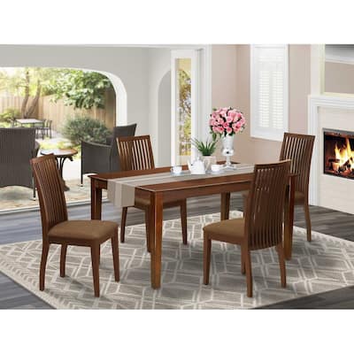 5-Piece Mahogany Finish Solid Wood Top - Rectangular Dining Room Set - Seats 4