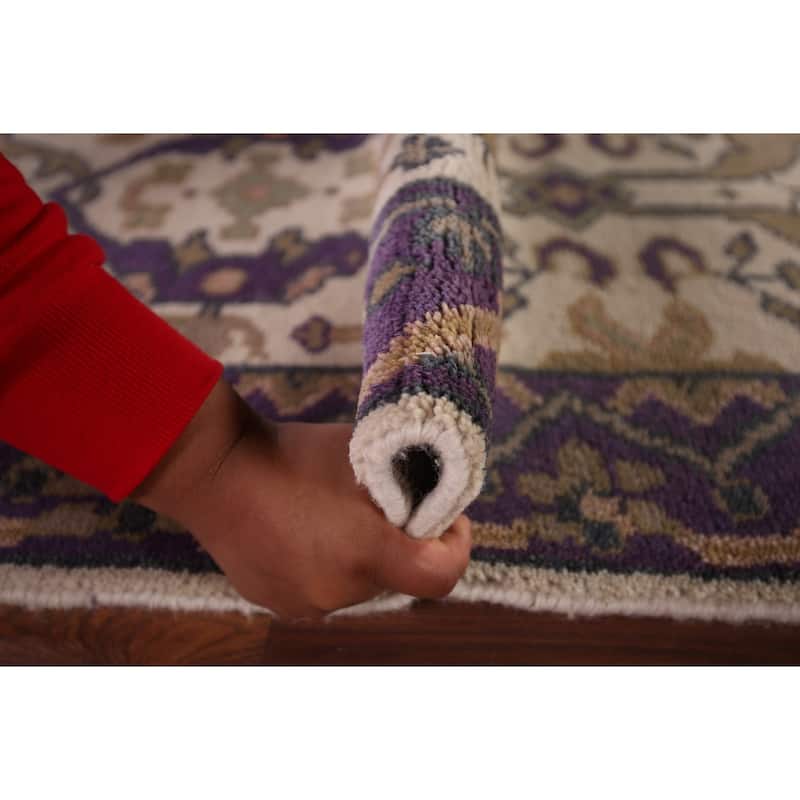Ivory & Purple Oushak Indian Runner Rug Hand-Knotted Wool Carpet - 2'8"x 10'1"