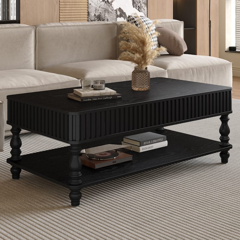 47.24 in Rectangular Fluted Lift-Top Coffee Table with Hidden Open Storage