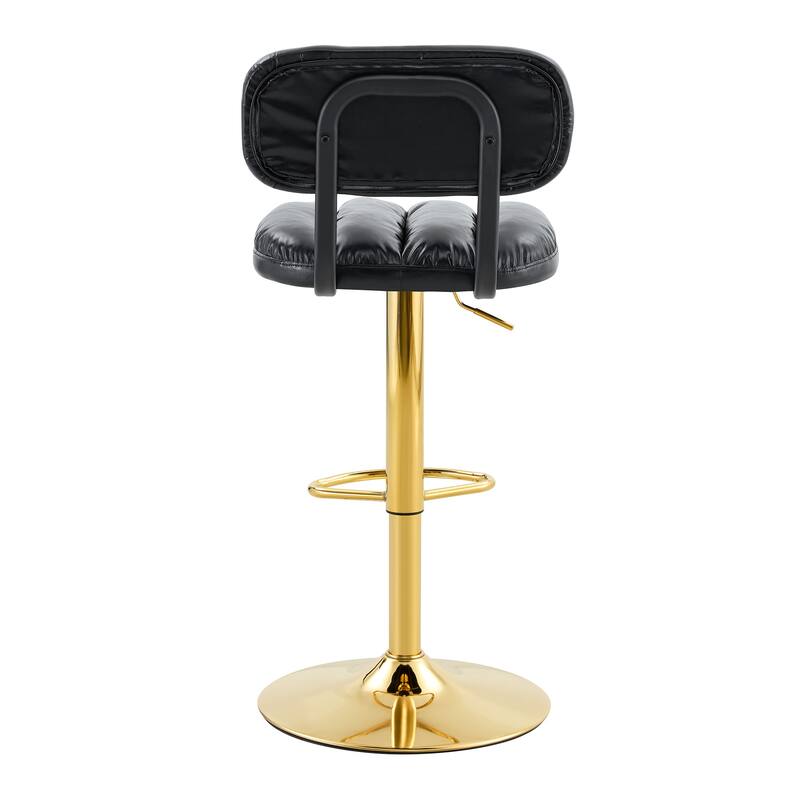Set of 2 Modern Bar Stools with Adjustable Height, PU Leather Upholstered Stools with Metal Base & Footrest