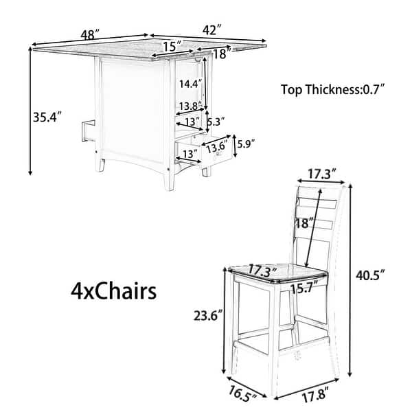 Farmhouse Wood Counter Height 5Piece Drop Leaf Dining Table Set with