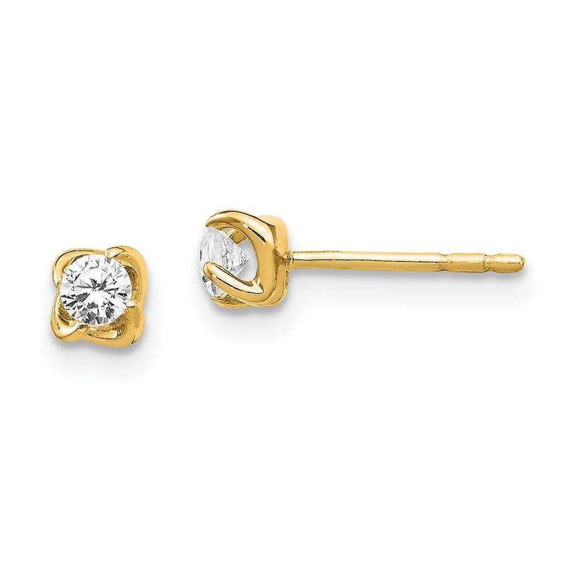 Curata 14k Yellow Gold Diamond Earrings - 4x4mm Wide