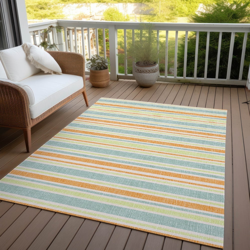 Machine Washable Indoor/ Outdoor Thin Cabana Stripe Chantille Rug