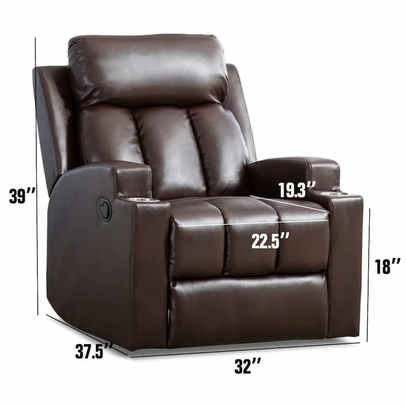 EBELLO-Breathable PU Leather Recliner Chair with 2 Cup Holders