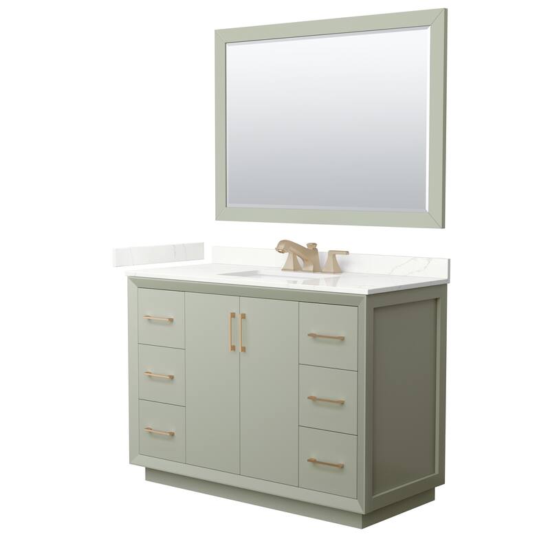 Wyndham Collection WCF414148S-QTZ-US3M46 Strada 48" Free Standing - Light Green / Giotto Quartz Top / Satin Bronze