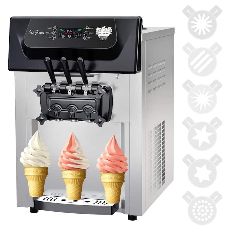 2200W Commercial Ice Cream Machine, 2+1 Flavors Soft Serve Ice Cream Maker - Stainless Steel