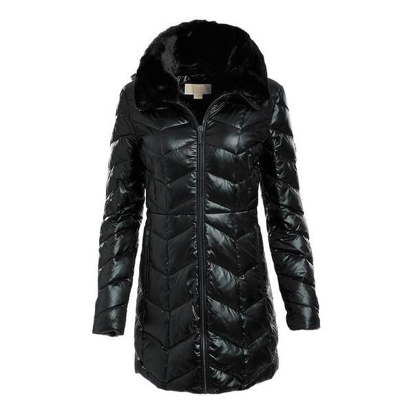Shop Michael Michael Kors Black Chevron Quilted Puffer Coat Overstock 19385239