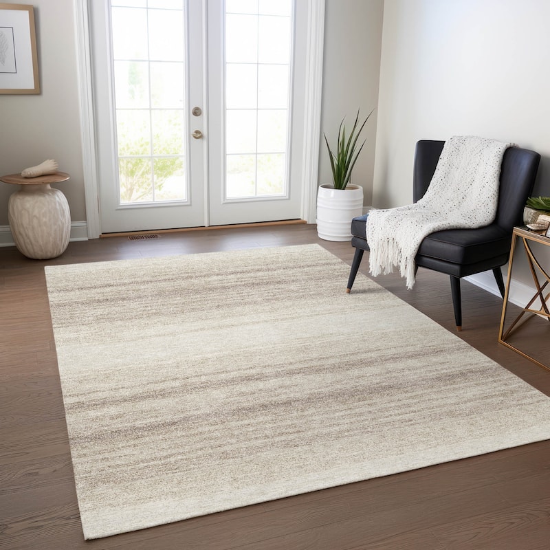 Machine Washable Indoor/ Outdoor Ombre Stripe Chantille Rug - Ivory - 8' x 10'