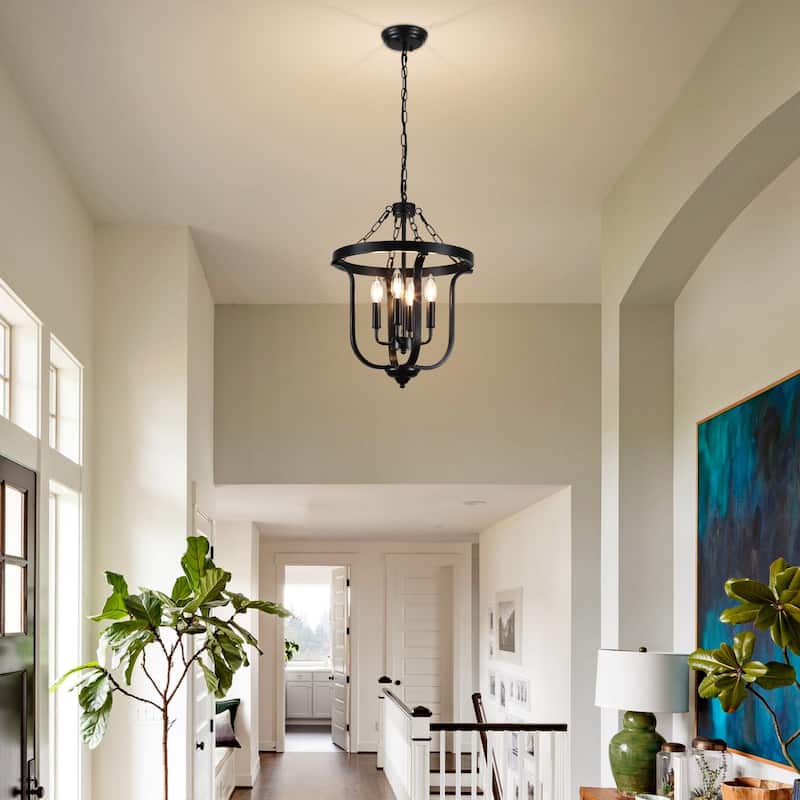 4-Light Candle Accents Rustic Cage Chandelier for Dining Room Kitchen Island