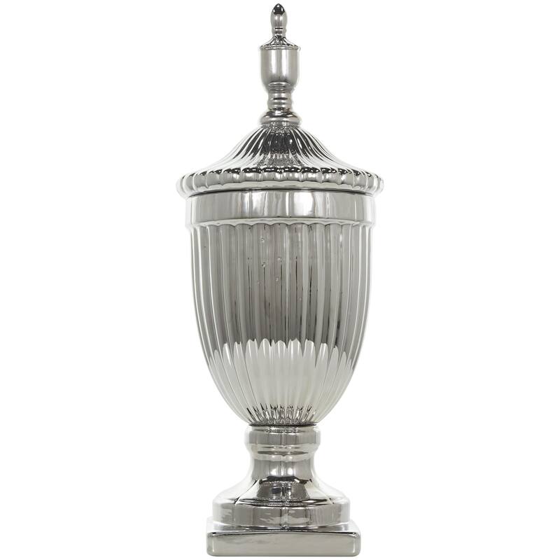 Ceramic Living Room Decorative Jars with Grooves and Lid - Gold, Silver, Black, White - Roche River Decor