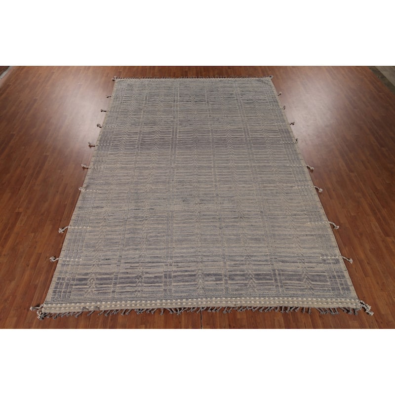 All-Over Striped Moroccan Large Area Rug Handmade Wool Carpet - 9'10"x 14'3"