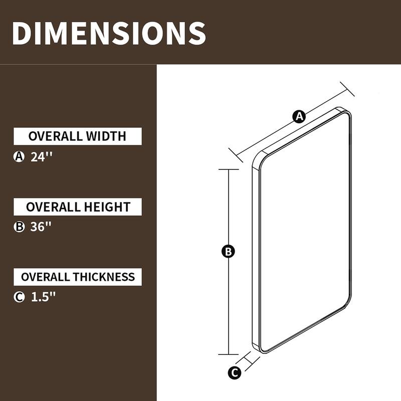 24/30/42/48/60 inch Rectangle Frameless Wall Mounted Bathroom Vanity Mirror