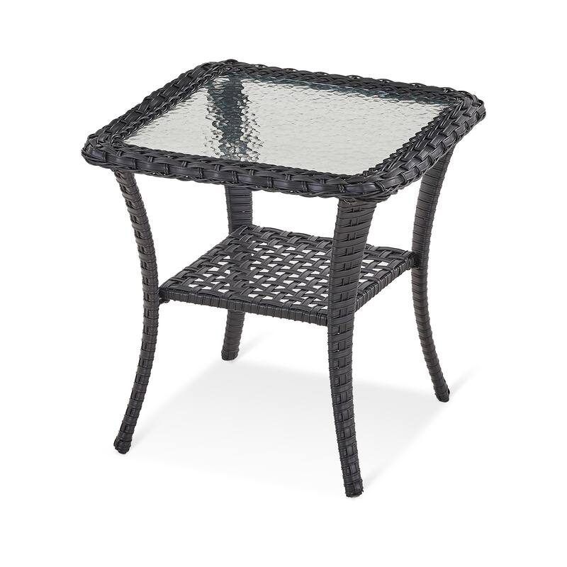 Patio Wicker Coffee Table with Storage -Black