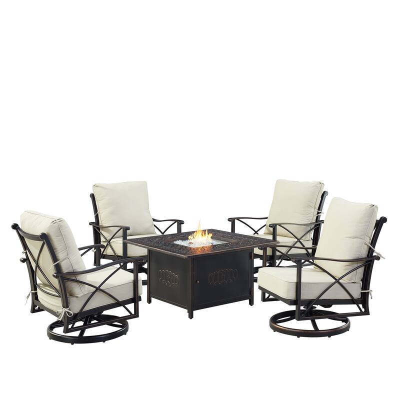 Black Aluminum Fire Table Set with Four Club Chairs