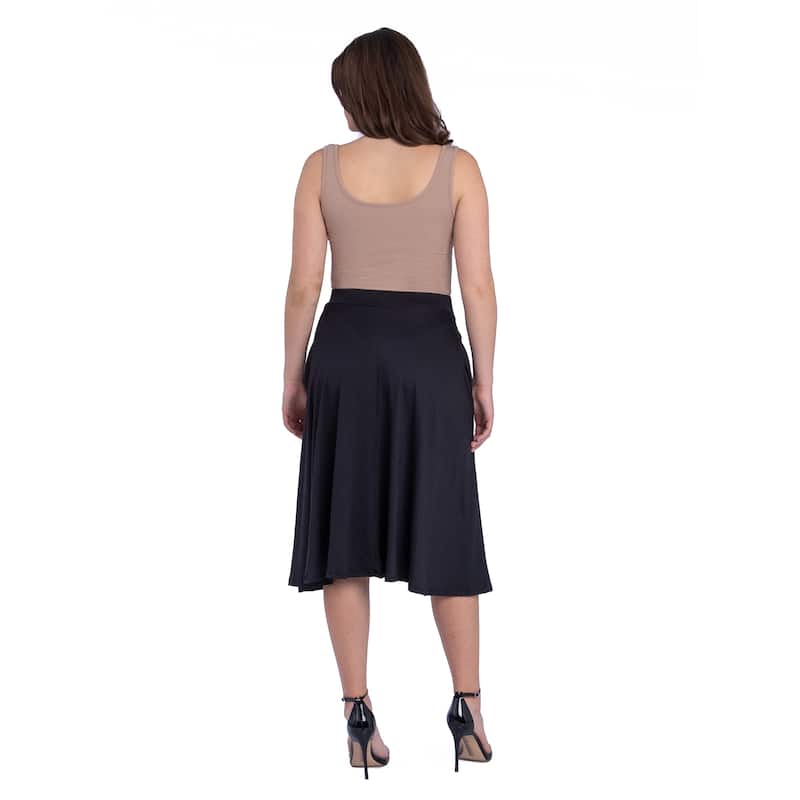 24seven Comfort Apparel Elastic Waist Pleated Pocket Midi Skirt