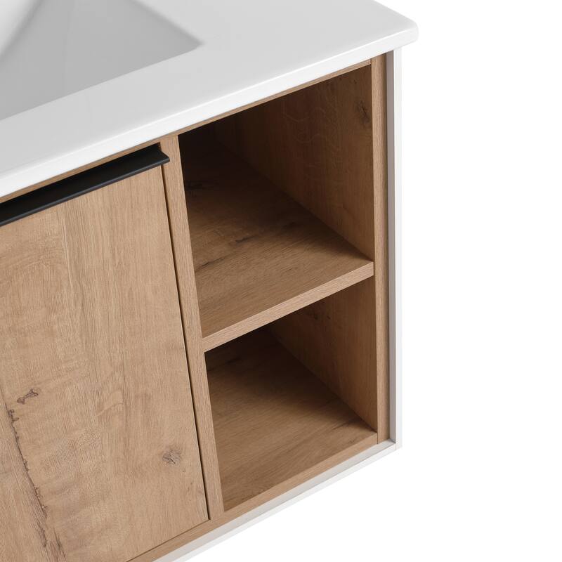 Modern 30'' Wall-Mounted Vanity with Ceramic Basin, Soft-Close Door, Durable Eco-Friendly Plywood - 30in L Plywood