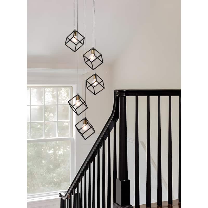 5-Light Chandelier, Geometric Square/Cube Cluster Pendant Lights with Adjustable Height