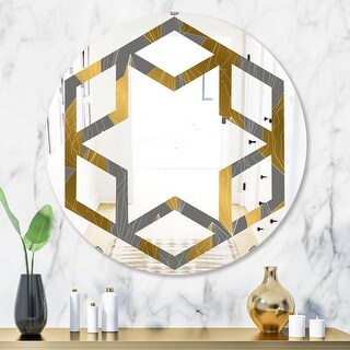 Designart 'Golden Polygon Pattern' Printed Modern Round or Oval Wall ...