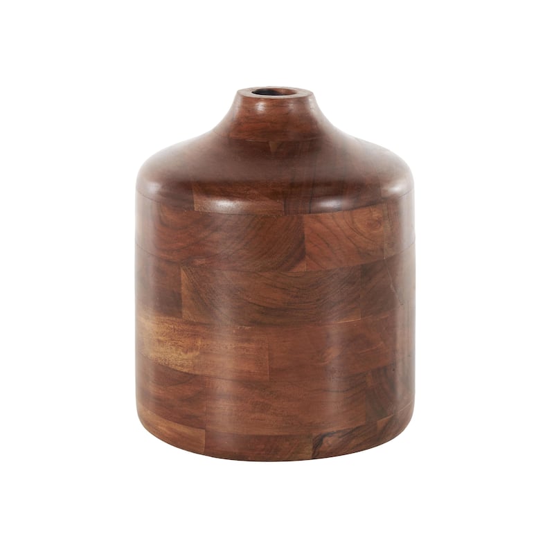 Wood Decorative Vase with Mosaic Strips and Natural Wood Grains - Brown - Roche River Decor - 8"W x 8"L x 9"H