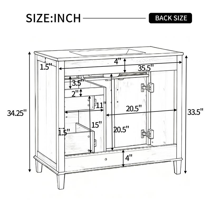 GDFStudio - Avalon Modern Freestanding Bathroom Vanity with Ceramic Sink & Soft Close Multi-Storages