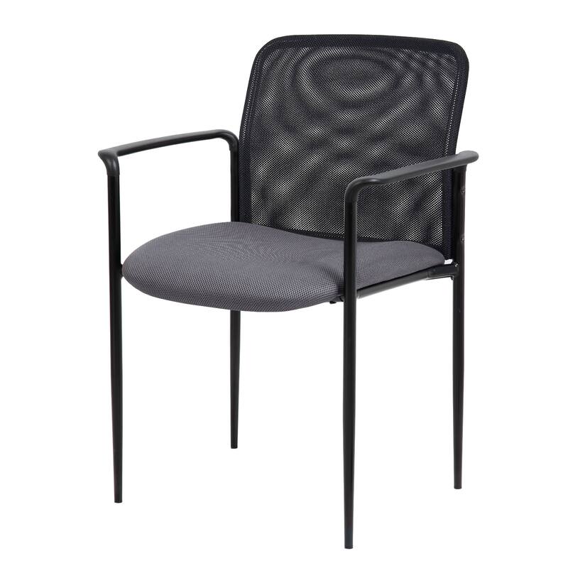 Vayu Stackable Guest Armchair, Gray Mesh, Steel Frame Fixed Arms