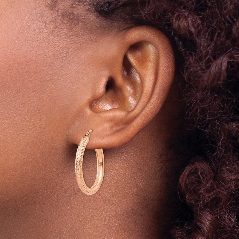 Curata 14k Rose Gold Diamond Cut 3mm Round Tube Hoop Earrings - 20mm or 25mm