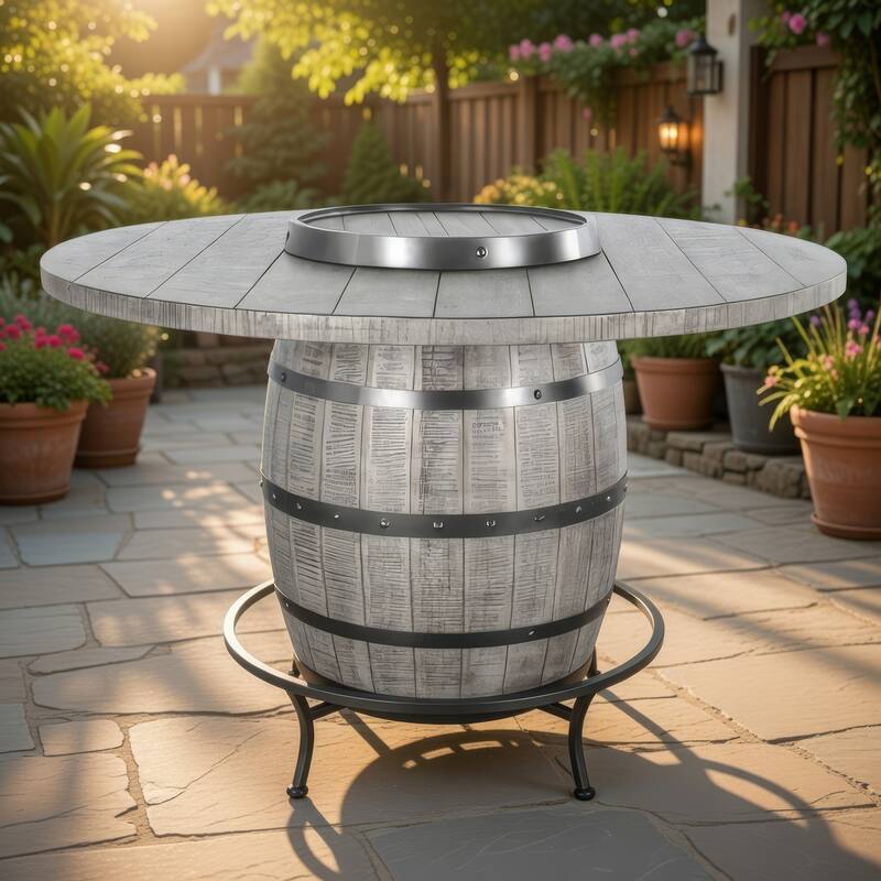 Zeka Counter Pub Dining Table, Gray Barrel Base w Lazy Susan, 54 Inch