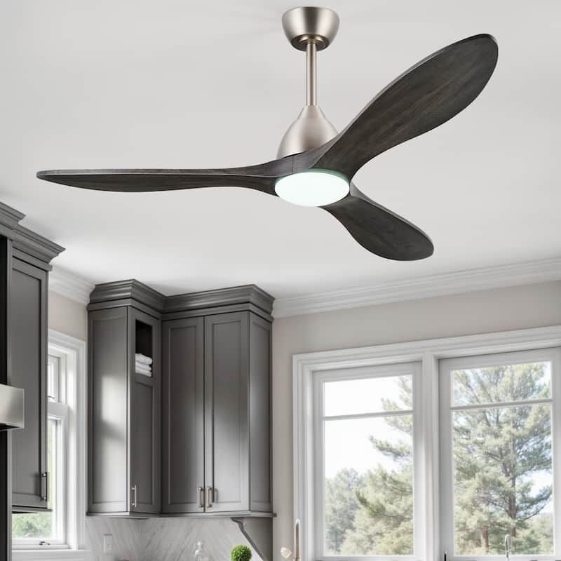 CO-Z Mid-century Modern 3 - Blade Smart LED Ceiling Fan with Dimmable Light and Remote - 52 Inches - Dark Gray Wood