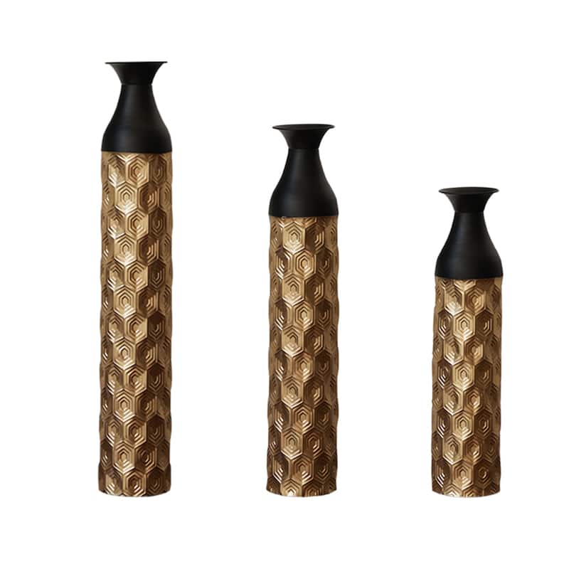 Decorated Floor Glazed Metal Vases (Set of 3)