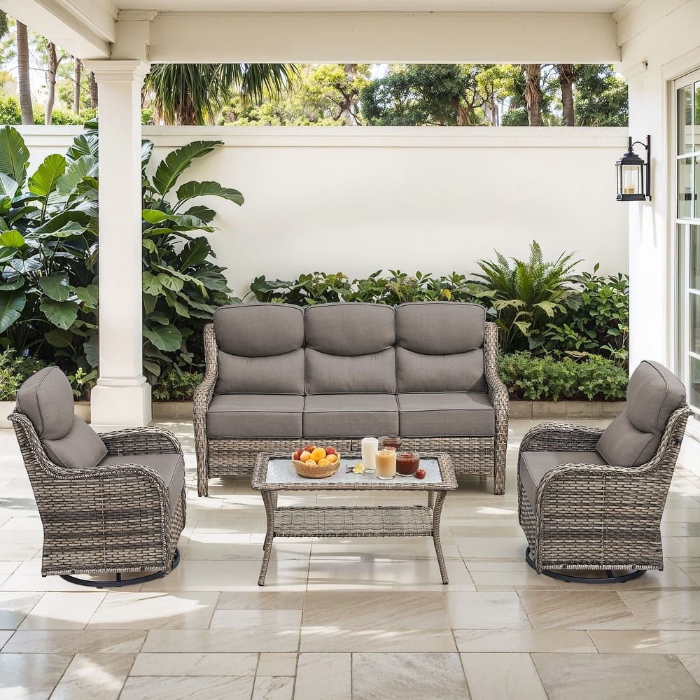 Gymojoy 4-Piece Patio Furniture Set with Swivel Glider Chairs, 6-Inch Ultra-Plush Cushions & Water-Resistant Olefin Fabric