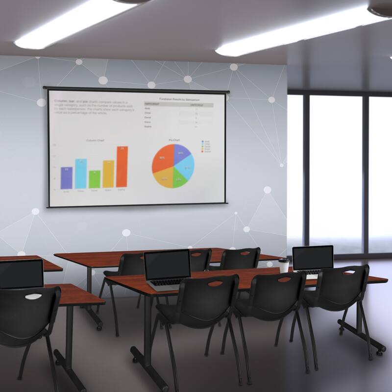 84" x 24" Training Table- Cherry & 3 'M' Stack Chairs- Black - 84 x 24 inches