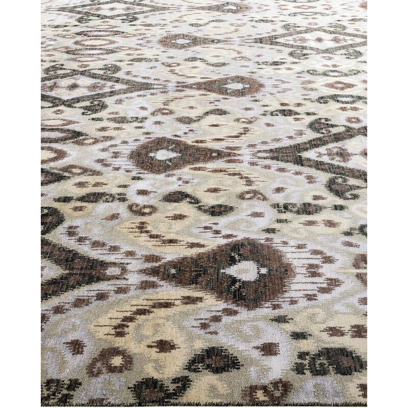 Ikat One-of-a-Kind Hand-Knotted Area Rug - Black, 9' 2" x 12' 3" - 9' 2" x 12' 3"