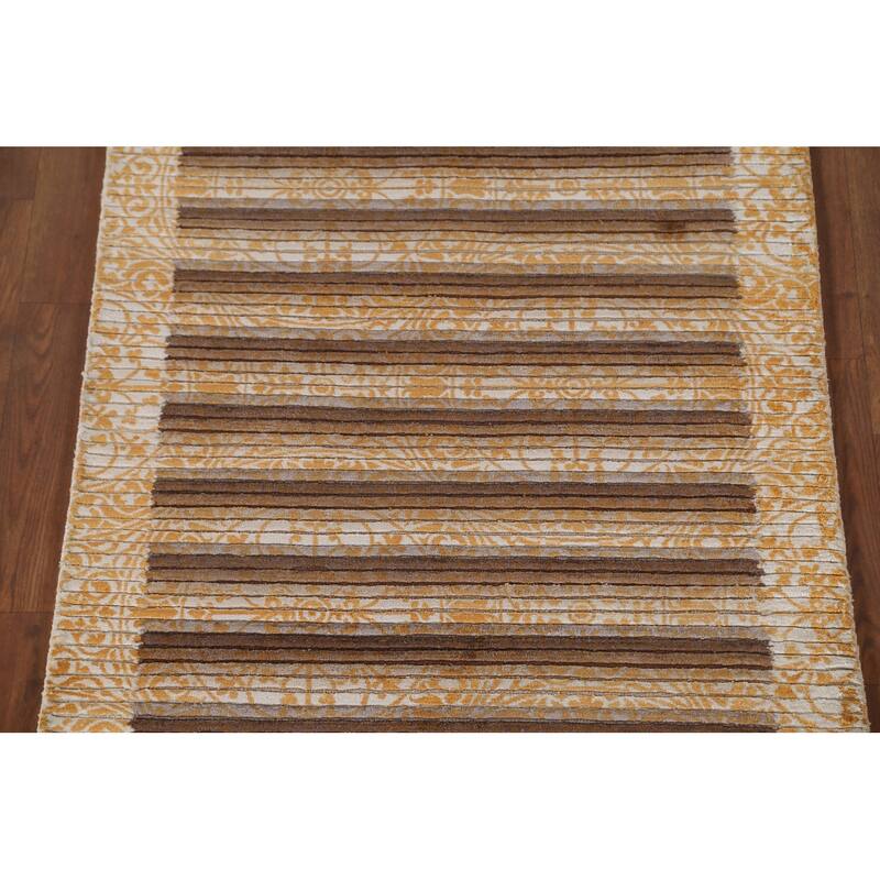 Striped Abstract Oriental Accent Rug Handmade Modern Wool Carpet - 2'9"x 4'11"