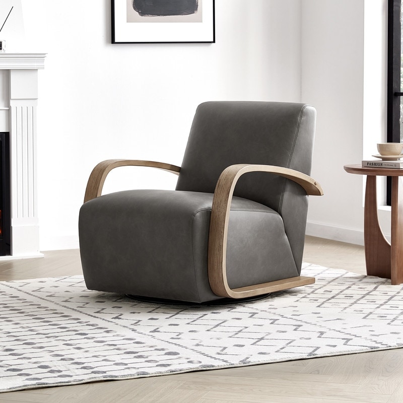 Eli Swivel Accent Chair with U-Shaped Wood Arm
