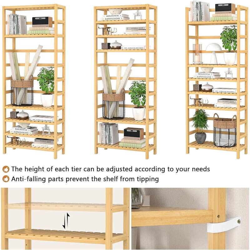 Free Standing Bamboo Bookshelf Organizer,Thick Bookcase Storage Shelving,Rust Resistance,Easy Assemble